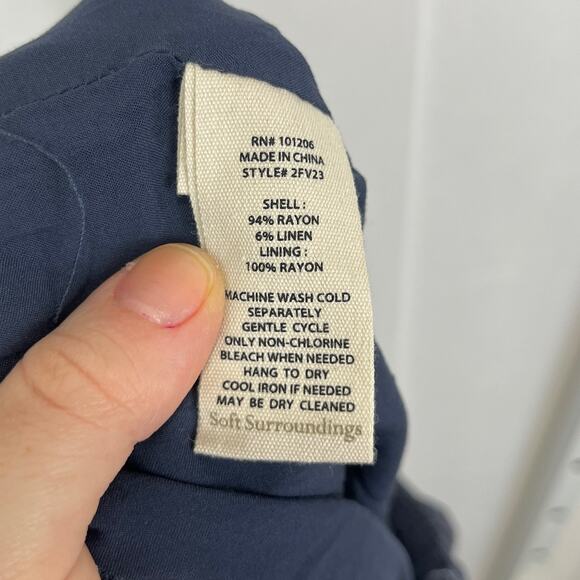 SOFT SURROUNDINGS  Size 12 Printed Wide Leg Wrap Crop Pants Rayon Linen Blue Tan - Picture 8 of 9